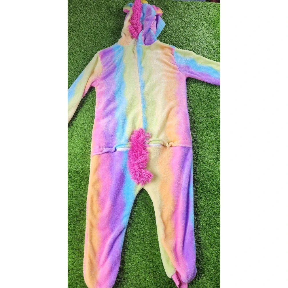 One Piece Pajamas Kids 7-8 Years Multicolor Unicorn Fleece‎ Hooded Suit
